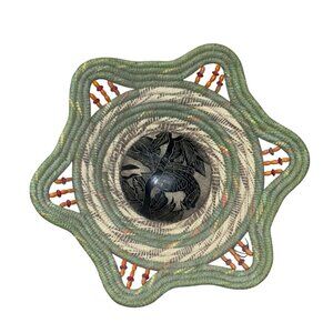 Handwoven Wicker Basket With Carved Gourd Accent